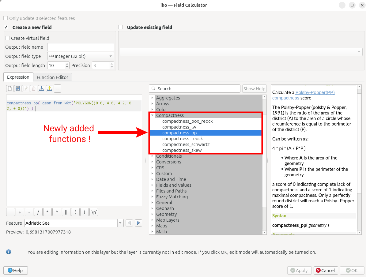Screenshot of where are the expressions function add in the field calcultor